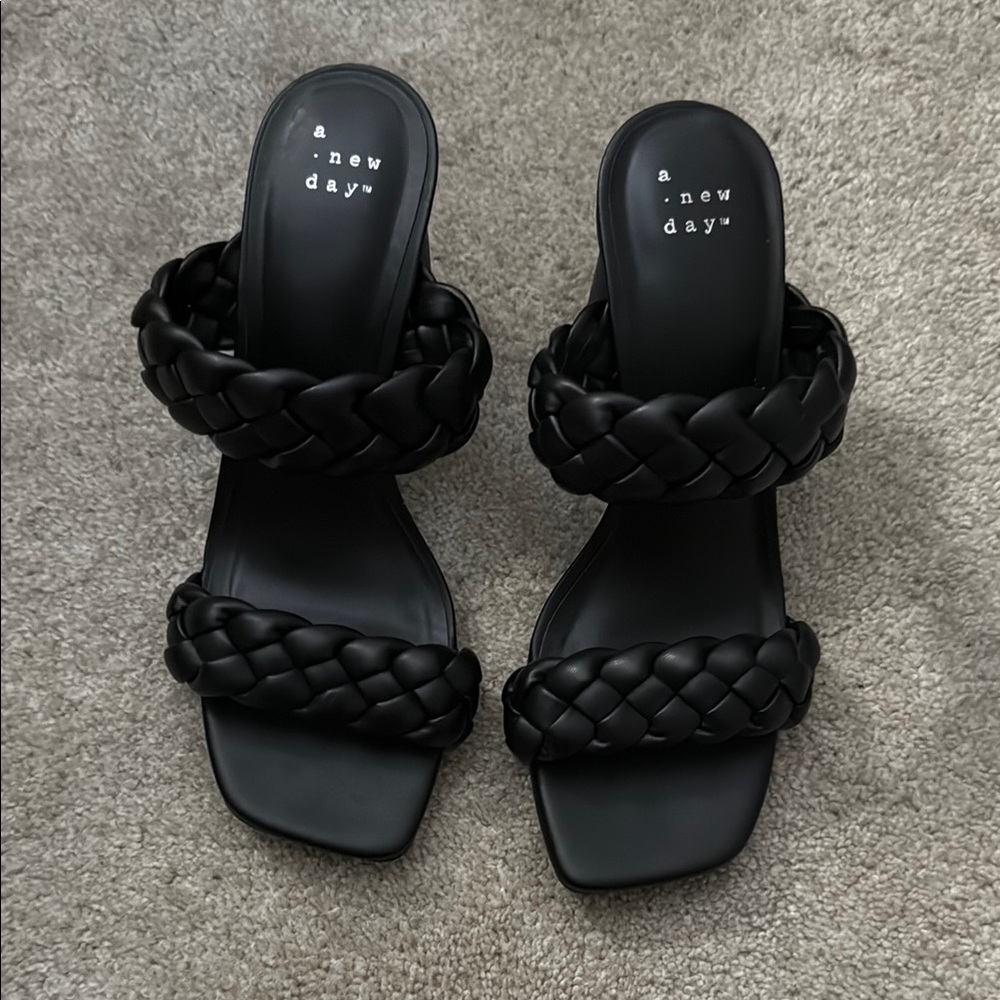 A New Day Black Braided Slide Sandals